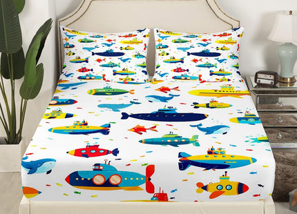 Submarines Bedding Set Twin Size Dolphin and Whale Bed Set for Girls Teens Bedroom Decor Kids Underwater World Fitted Sheet Soft Microfiber Ocean Theme Bed Cover(1 Fitted Sheet+1 Pillow Case)