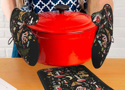 Black Mushroom Oven Mitts and Pot Holders Sets of 3 Witchy Hot Pads