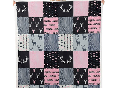 Castle Fairy Rustic Deer Plush Blanket,Pink Plaid Arrow Deer Antler Print Bed Blanket Home Decor Gift,Wild Animals Hunting Patchwork Modern Style Fuzzy Blanket Office Chair, X Size (40 x 50 Inch)