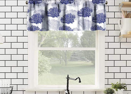 JanJCurt Blue Coral Valance Curtain, Summer Beach Navy Blue Ocean Nautical Coastal Rod Pocket Blackout Short Window Treatment for Kitchen Bathroom Living Room Bedroom, 54x18in