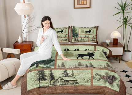 Moose Bear Pine Comforter Set Twin Size Girls Boys Kids Bedding