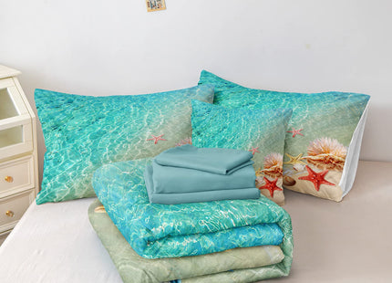 Merryword Ocean Beach Comforter Set Queen Size 8 Pieces Bed in a Bag Coastal Style Bedding with 1 Comforter, 4 Pillowcase, 1 Flat Sheet, 1 Fitted Sheet, 1 Cushion Cover
