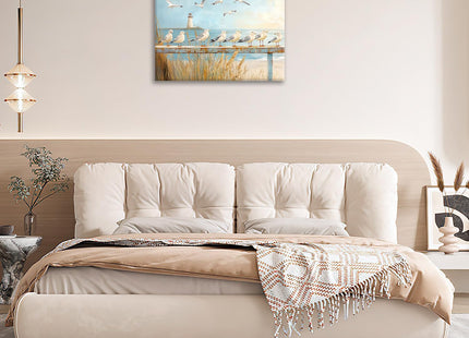 Olivine Beach Wall Art, Coastal Seagull Lighthouse Pictures Wall Decor, Nautical Canvas Prints Painting, Framed Artwork for Living Room Bathroom Bedroom Office Home Decoration 16''x12''