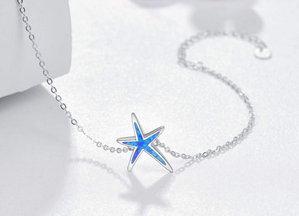 Cuoka 925 Sterling Silver with Blue Fire Opal Starfish Adjustable Bracelet, Beach Nautical Tiny Jewelry Easter Mother Day for Women Girlfriend with Box