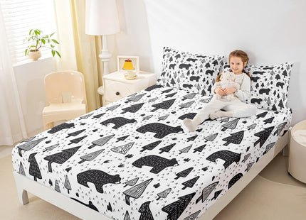 Erosebridal Black Bear Fitted Sheet Queen Rustic Woodland Animal Bed Sheets Country Pine Tree Sheets for Kids Boys Teens Adults Men Cabin Lodge Bedding Set with 2 Pillow Cases