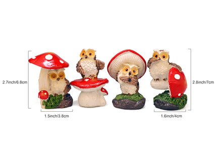 Cliocoo 4cs Owl Mushroom Miniature Set for Fairy Garden, Lovely Resin Owl Figurines Kit for Garden Yard Patio Outdoor Home Decoration (Owl Mushroom Set)