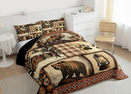 Feelyou Bear Comforter Set Toddler Size Wildlife Hunting Bedding Set for Kids Boys Girls Rustic Cabin Duvet Quilt Farmhouse Bedroom Decor Microfiber 2 Pcs with 1 Pillow Cases