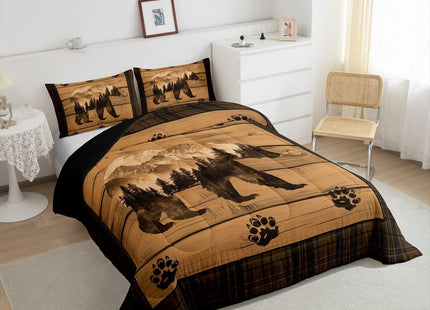 Feelyou Rustic Bear Comforter Set Farmhouse Black Bear Bedding Set Queen Size for Kids Boys Girls Forest Animal Wildlife Hunting Theme Duvet Quilt