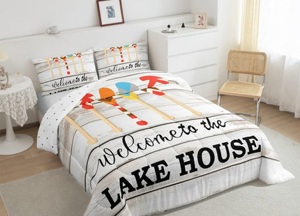 Castle Fairy Lake House Boating Lover Comforter Set,Lodge Cabin Wood Barn Rustic Style Bedding Set Kids Teens Modern Decor,White Wood Panels Comforter with 1 Pillowcase for All Seasons,Twin