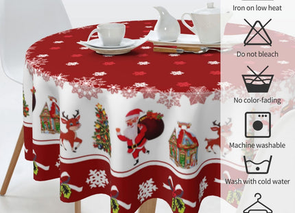 elezan Christmas Round Tablecloth 60 Inch Santa Claus Reindeer Christmas Tree Winter Snowflake Decorative Table Cloth Polyester Fabric Washable Table Cover for Holiday Family Gathering Dining Party