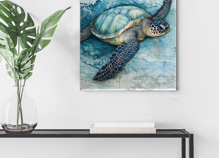 Coastal Sea Turtle Decor Ocean Nautical Canvas Wall Art Print Framed