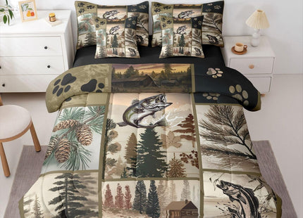 Feelyou Fish Comforter Set with Sheets 7 Piece Queen Size Hunting Fishing