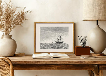 Bzstyleart Framed Vintage Sailboat Wall Art, Seaview Painting, 8 X 10Inch