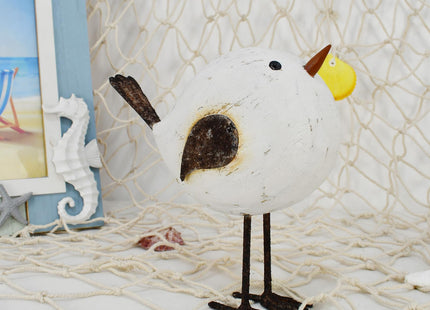Wood Bird Statue Standing Seagull Nautical Decor Coastal Birds Sculpture