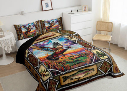 Feelyou Pheasant Hunting Comforter Set Toddler Size Lake Lodge Cabin Bedding Set for Kids Boys Girls Farmhouse Duvet Quilt Soft Lightweight Microfiber Bedroom Decor,with 1 Pillow Case