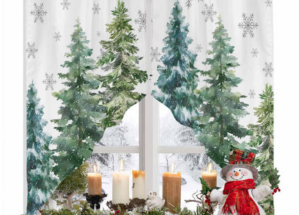 Christmas Swag Valance, Green Pine Tree Xmas Rod Pocket Kitchen Valance Curtains Winter Snowflake Scalloped Swag Curtains for Christmas Living Room Bathroom Window, 1 Pair, 36" W x 36" L