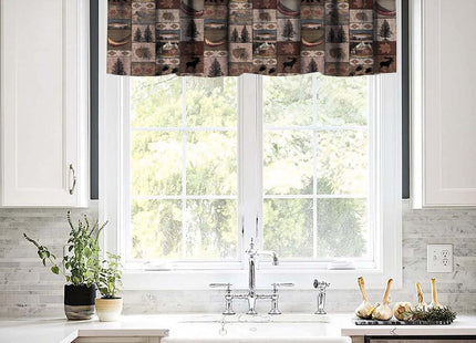 Retro Rustic Style Valance, Vintage Moose Deer Bear Leaf Tree Country Style Farmhouse Cottage Cabin Window Curtain Valance for Living Room Kitchen Study Room Home Decro, One Panel 54x18in