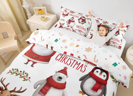 Erosebridal Kids Christmas Bedding Set Twin Size, Deer Cute Animal Duvet Cover for Children Boys Girls Bedroom Decor, Santa Claus Snowman Quilt Cover, Branches Winter Theme Comforter Cover, White