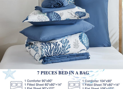 Anibedding Coastal Queen Comforter Set 7Pc Soft Beach Ocean Nautical Bed