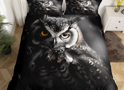 Erosebridal 3D Owl Bedding Queen Size Black and Grey Comforter Cover, Wild Animal Bed Set Cute Bird Duvet Cover, Woodland Wildlife Quilt Cover Animal Theme Black Room Decor 3pcs (Zipper Closure)