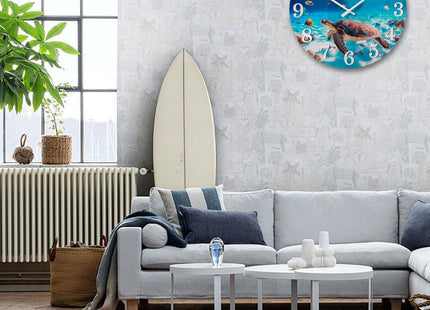 Yoiolclc Outdoor Clocks Waterproof Outdoor Coastal Beach Ocean Wall Clocks for Patio Pool Garden Home Decor(14 Inch,Blue,Sea Turtle)
