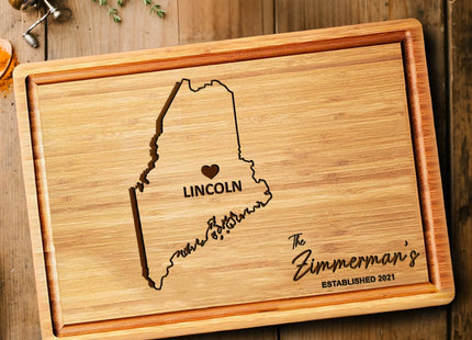 Maine Cutting Board Personalized - Bamboo State Destination Kitchen Gifts, Custom Maine Themed Gifts, Best Housewarming Gifts, Unique Wooden Decor