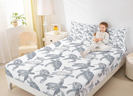Erosebridal Tortoise Fitted Sheet Deep Pocket for Kids Boys Girls Sea Turtle Bedding Set Ocean Life Animal Sheet Set Twin Size Underwater Oasis Bottom Sheet for Teens Adult, Grey with 1 Pillow Case