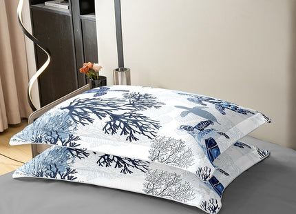 100% Cotton Turtle Duvet Cover - Twin, White Blue Sea Turtle Bedding Set for Kids, Nautical Coastal Tortoise Comforter, Ocean Beach Sea Animal Summer Quilt