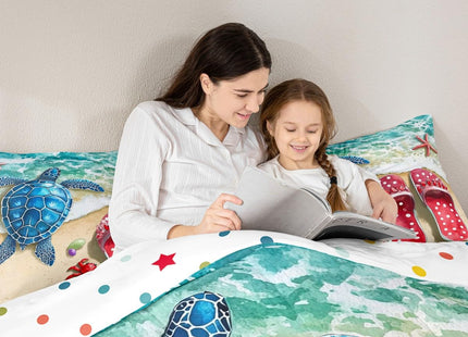 Erosebridal Kids Ocean Theme Comforter Set Full Summer Beach Bedding Set, Sea Turtle Bedding Sets & Collections Polka Dots Slippers Down Comforter, Rainbow Pearl Bed Sets for Girls Women Lightweight