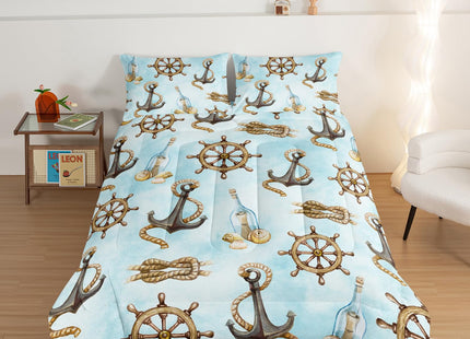 HOSIMA Nautical Comforter Set Twin,Blue Ocean Themed Bedding Sailboat and Anchor Print Kids Bedding Set for Boys Adult Kids Girls,Navy Blue Comforter Twin Size with 2 Pillow Shams.