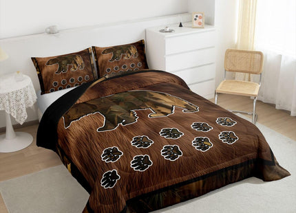 Camouflage Bear Full Size Comforter Set For Boys Men,Camo Woodland Animal Comforter Brown Bear Skin Bedding Sets Rustic Farmhouse Cabin Lodge,Soft Microfiber Quilt Duvet Insert 2 Pillow Cases