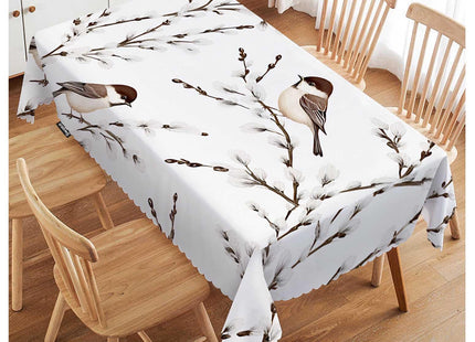 Swono Bird Tablecloth Willow Branches and Birds Chickadee Decorative Oblong Table Cover for Kitchen, Dining, Party Banquet and Holiday Tablecloth, 52x70 Inch(4-6 Seats)