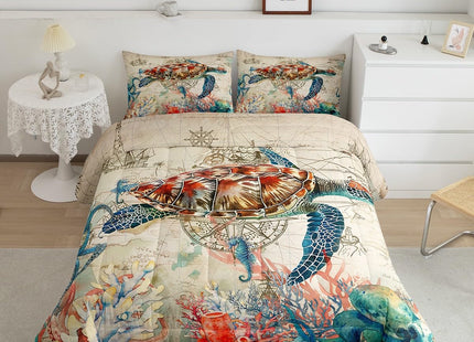 Erosebridal Octopus Comforter Set, 3D Sea Turtle Bedding for Kids Boys Girls, Retro Sailboat Crab Reptile Down Comforter, Teal Jellyfish Duvet Set, Marine Mediterranean Style Quilted Comforter, Twin