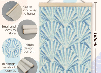 CIOJUNE Seashell Wall Decor, Trendy Preppy Blue Seashell Wall Art Poster Hanger Frame, Preppy Beach Room Decor, Coastal Beachy Canvas Prints Wall Art for Home Living Room Dorm Decor, 12x16 Inch