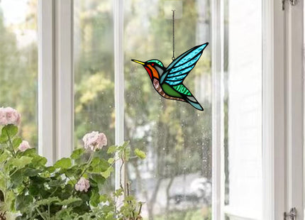 HAOSUM Stained Glass Birds Window Hangings, Stained Glass Hummingbird Decorations,Bird Suncatcher for Window Decor Hummingbird Gifts for Mom,Bird Lovers