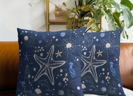 Imiss Coastal Nautical Starfish Throw Pillow Covers 18 x 18 Inch Set of 2 Anchor Sailboat Compass Lighthouse Decorative Pillow Cover Soft Square Pillow Case for Outdoor Sofa Home Decor