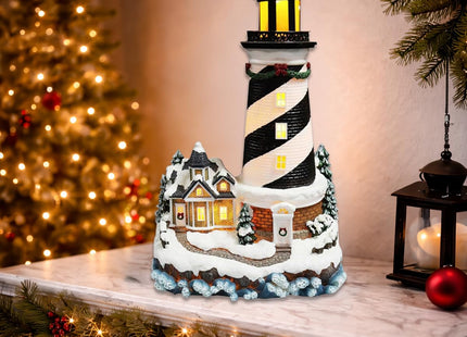MOMENTS IN TIME 13.7”H Lighthouse - LED Lights, Adapter Included Christmas Village - Hand-Painted Polyresin