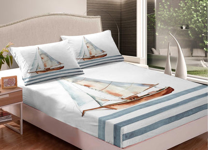 Feelyou Sailboat Printed Sheet Set Nautical Decor Bed Sheets for Kids Boys Girls Sea Adventure Bed Set Ocean Themed Modern Sheets Bedroom Collection 3Pcs Twin Size