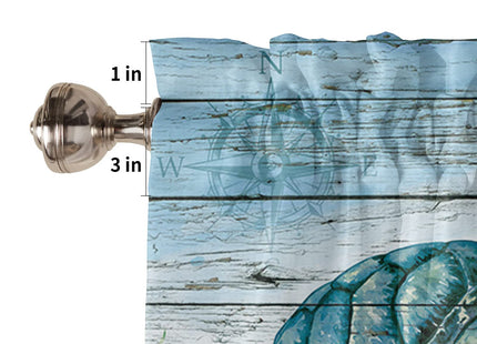 Sea Turtle Valances for Windows, Nautical Shark Valance Curtains, Coastal Marine Life Kitchen Curtains, Bathroom Curtains Window 54x18 Short Curtains, Kitchen Window Curtains Over Sink, Cafe Curtains