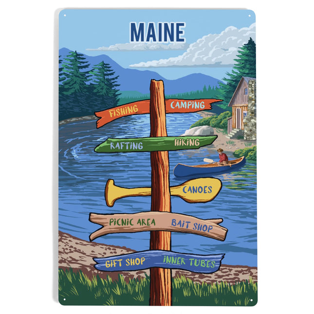 Lantern Press Maine, Signpost, River, 12x18 Inch Aluminum Sign, Indoor or Outdoor Use