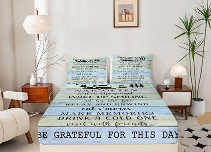 Camping Decor Bed Sheets for Rv Camper, Camper Rules Fitted Sheet Full, Lake Camper Door Bedding Set for Kids Teens Adult Bedroom, Rustic Farmhouse Sheets Cabin Decor with 2 Pillow Cases