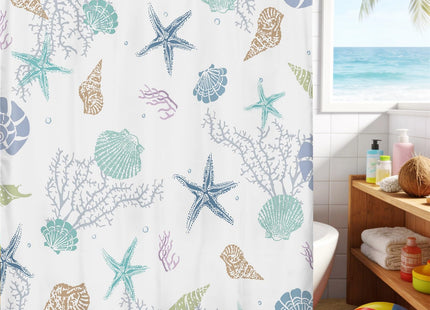 Coastal Starfish Seashell Shower Curtain Nautical Beach Theme 72Wx72L
