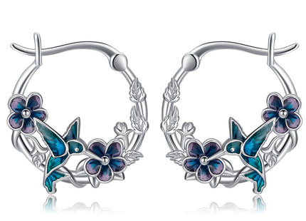 JUSTKIDSTOY Hummingbird Earrings for Women Girls 925 Sterling Silver Bird Flower Hoop Earrings Jewelry Hummingbird Graduation Gifts for Daughter Her