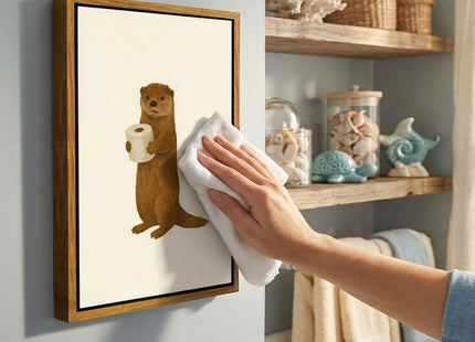 Floating Framed Funny Bathroom Otter Canvas Wall Art, Cute Otter Wall Decor