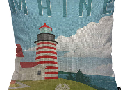 HOSNYE Maine Lighthouse Cotton Linen Throw Pillow Case Retro Style Travel United States Pillow Cushion Covers Home Sofa Decorative 18 X 18 Inch