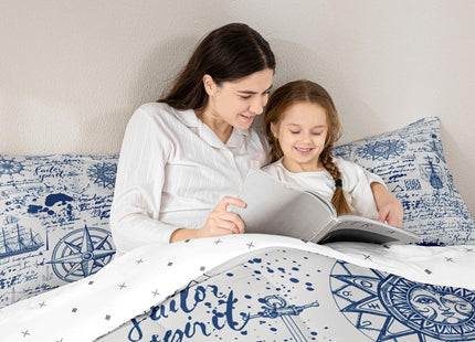 jejeloiu Anchor Decor Themed Ocean Comforter Set Queen Size Kids Boys