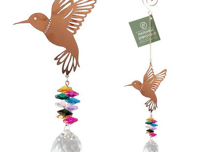 Crystal Hummingbird Prismatic Suncatcher Ornaments, Hanging Copper Metal