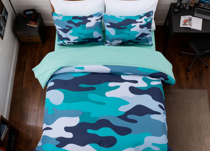 Holawakaka Full Size Camouflage Bedding Comforter Set with Sheets, Boys Girls Men Camo Bed in A Bag 5 Pieces,Kids Teens Dorm Bed Sets Neutral Farmhouse Lodge Cabin Army Bedspread (Aqua, Full)