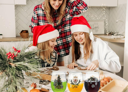 Potchen 4 Pcs Christmas Stemless Wine Glasses 18oz Cups, Holly Tree