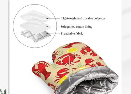 Fun Lobster Lemon Crab Oven Mitts and Pot Holders Sets, 4pcs Silicone Non-Slip Kitchen Mitts Potholders Heat Resistant BBQ Gloves Hot Pads for Cooking Grilling Baking Chef Gifts Decor